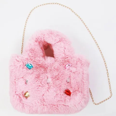 Fur Jewel Purse, Blush Pink