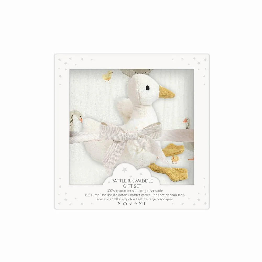 Rattle & Swaddle Gift Set, Mother Goose