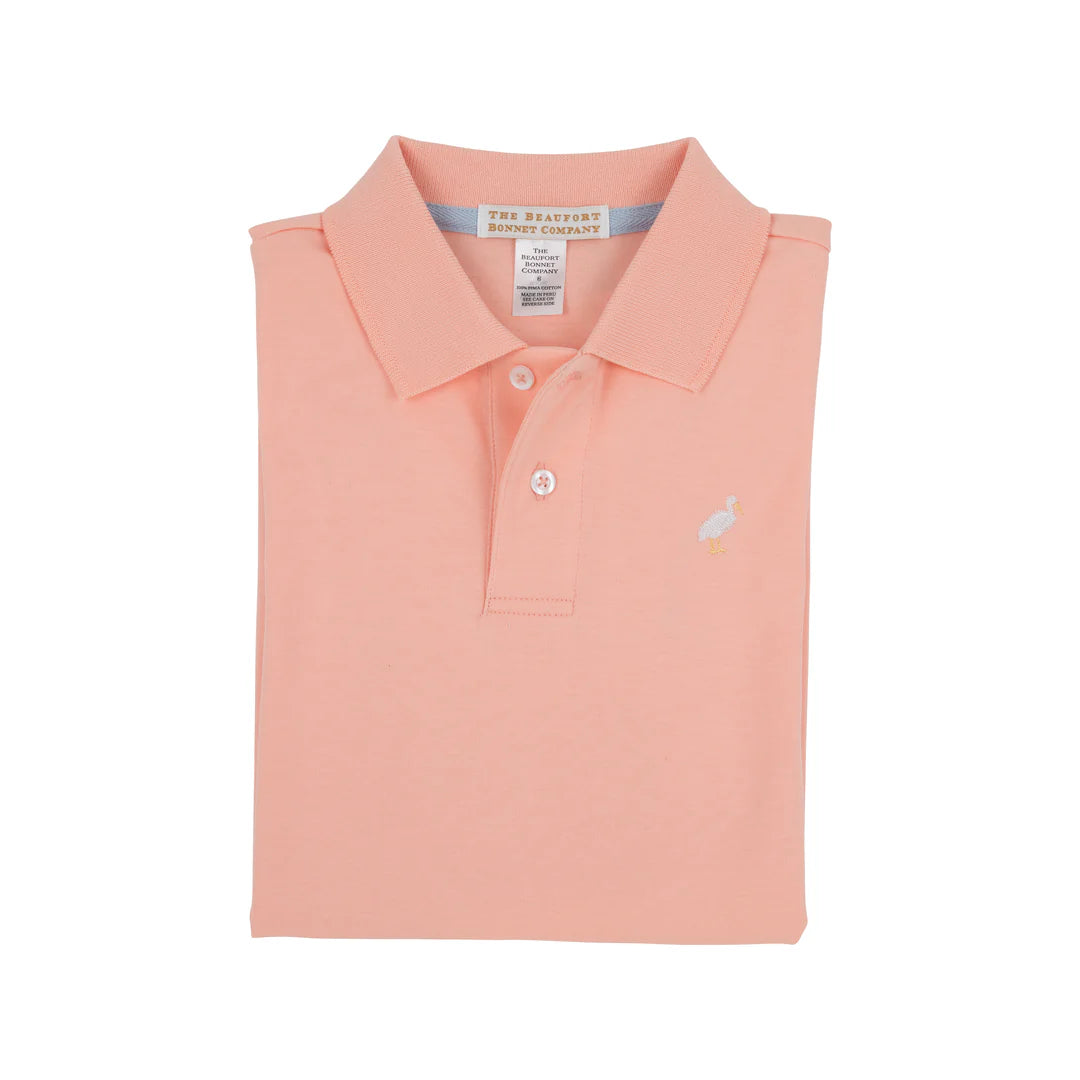 Prim & Proper Polo & Onesie, Pompano Peach with Multicolor Stork