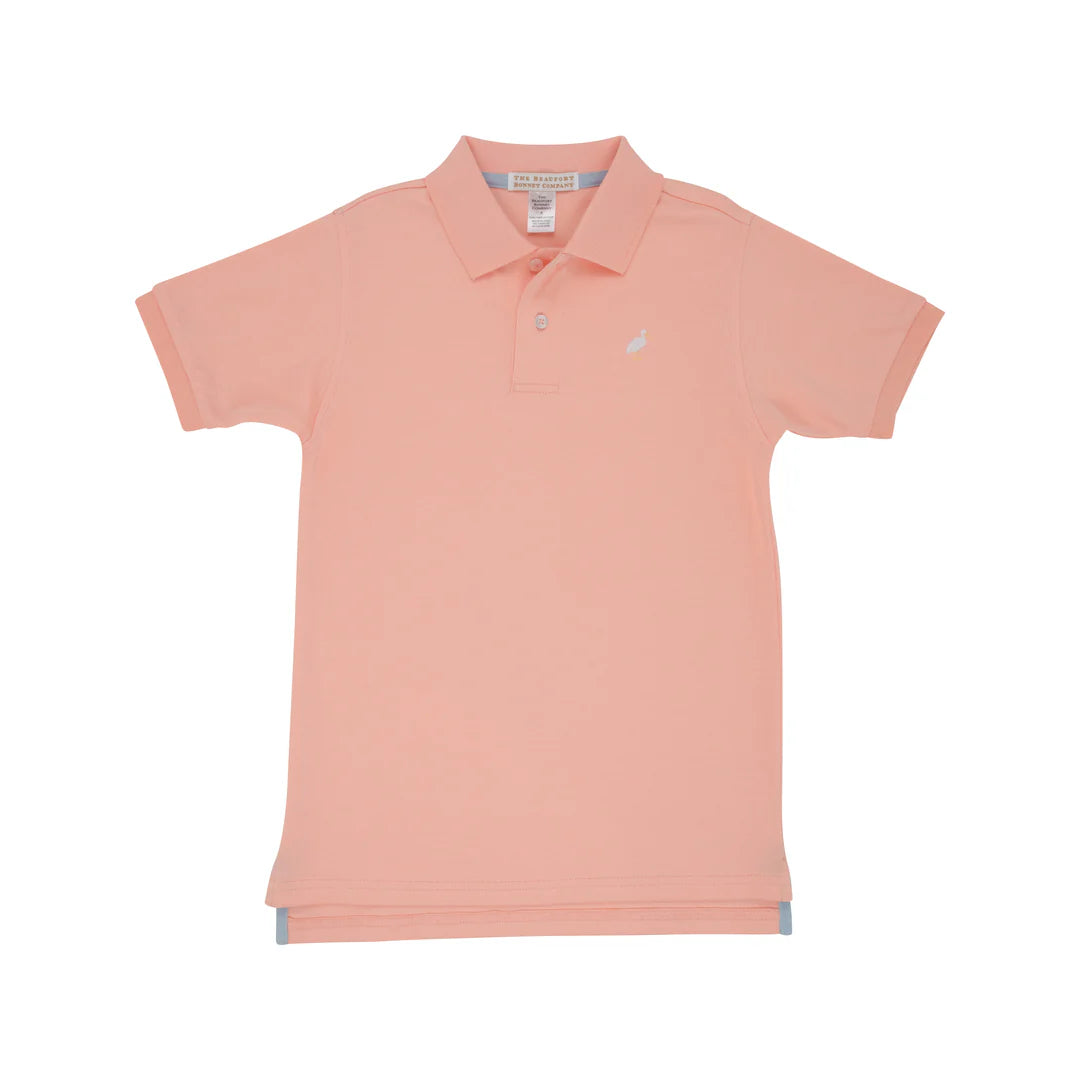 Prim & Proper Polo & Onesie, Pompano Peach with Multicolor Stork