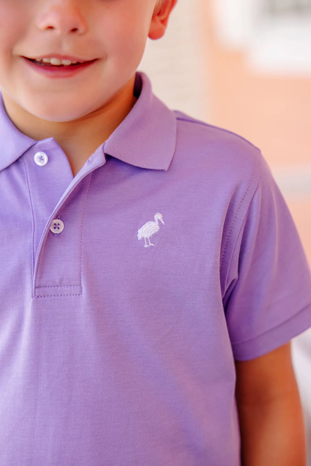 Prim & Proper Polo & Onesie, Palisades Purple with Worth Avenue White Stork