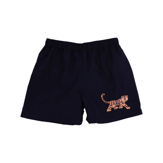 Shelton Shorts, Nantucket Navy with Beale Street Blue Stork & Tiger Appliqué