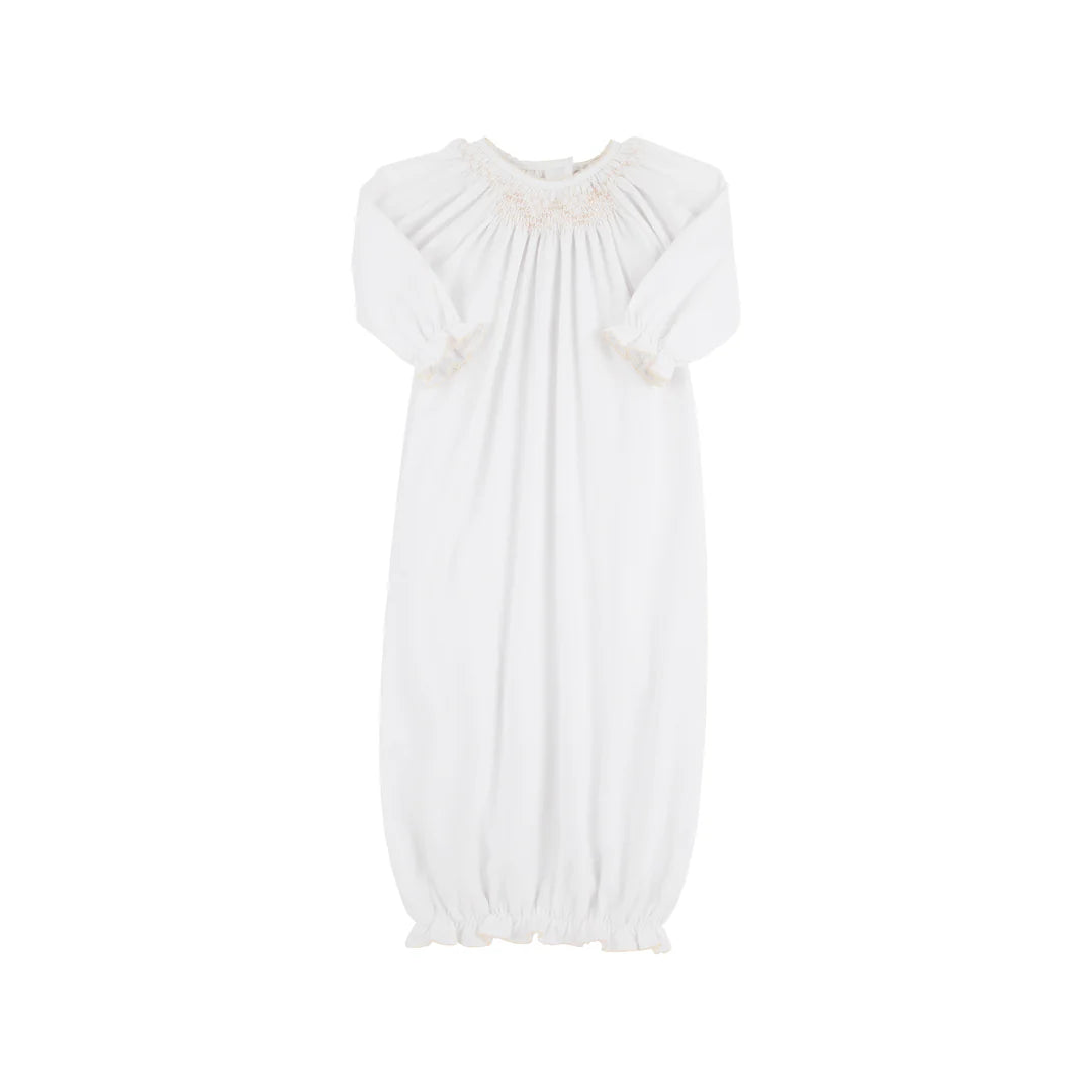 Sweetly Smocked Greeting Gown (Unisex), Worth Avenue White with Palmetto Pearl