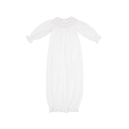 Sweetly Smocked Greeting Gown, Worth Avenue White with Palm Beach Pink