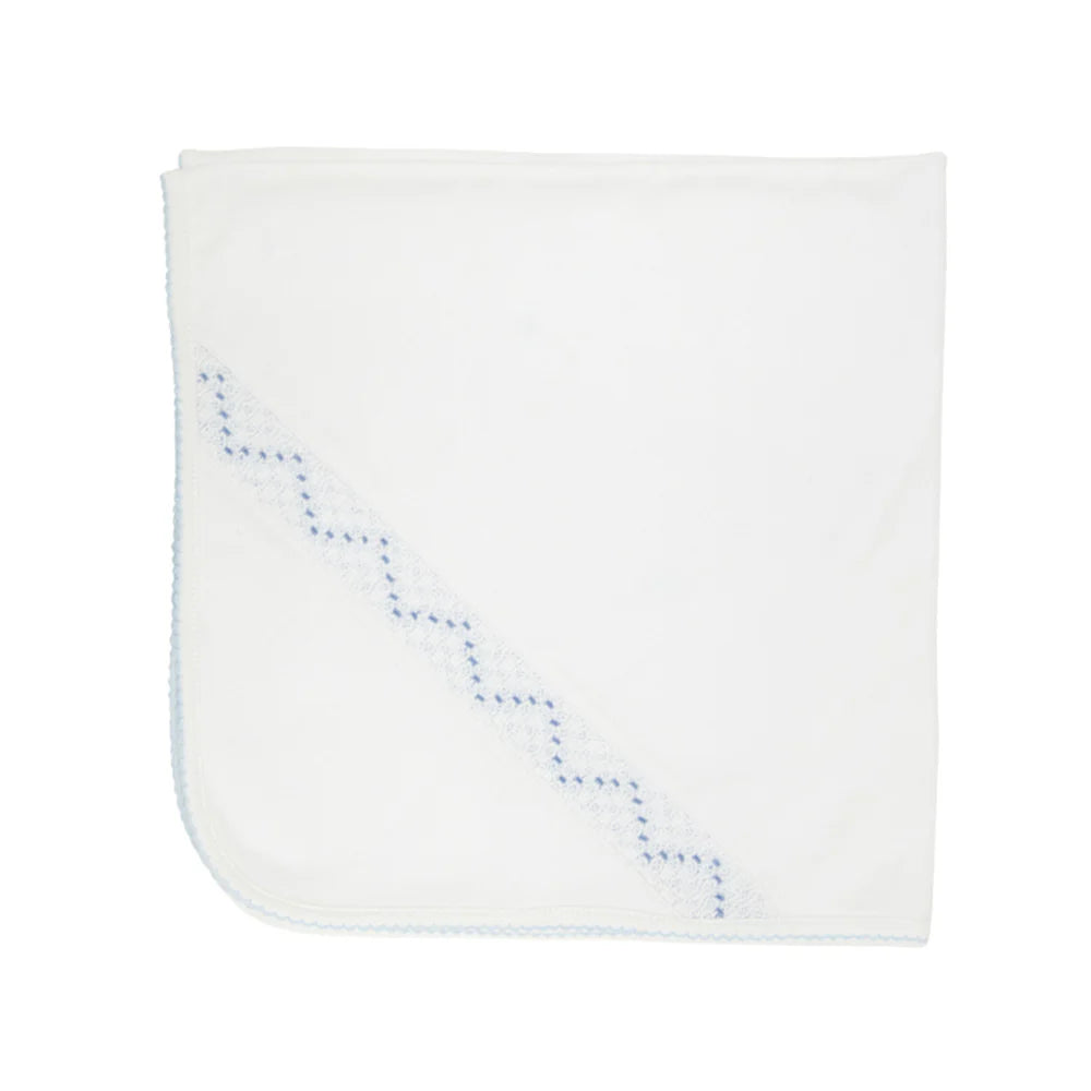 Sweetly Smocked Blessing Blanket, Worth Avenue White with Buckhead Blue