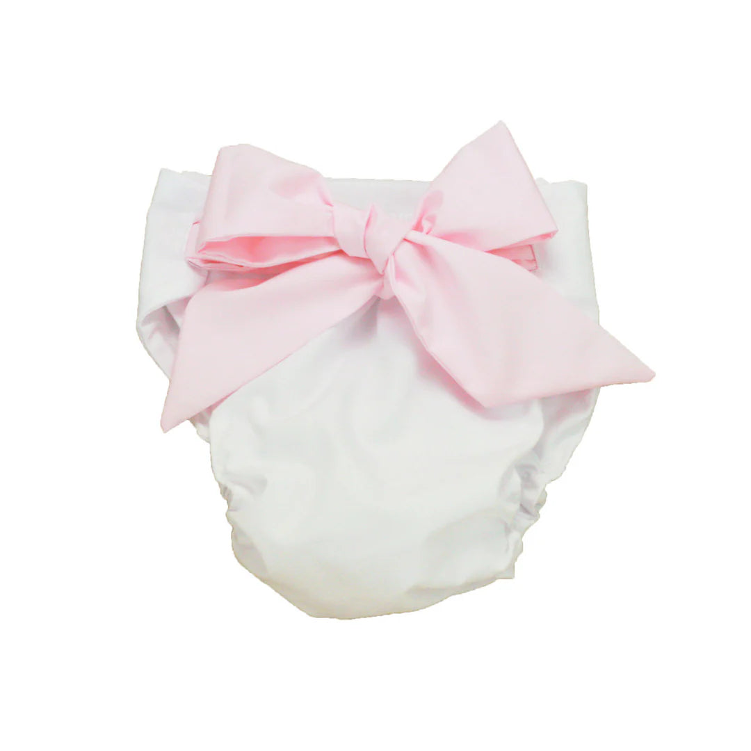 Baby Bow Bottom Bloomer, Worth Ave White with Palm Beach Pink