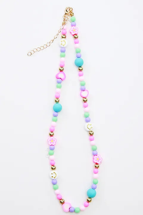 Neon Beaded Smile Heart Necklace