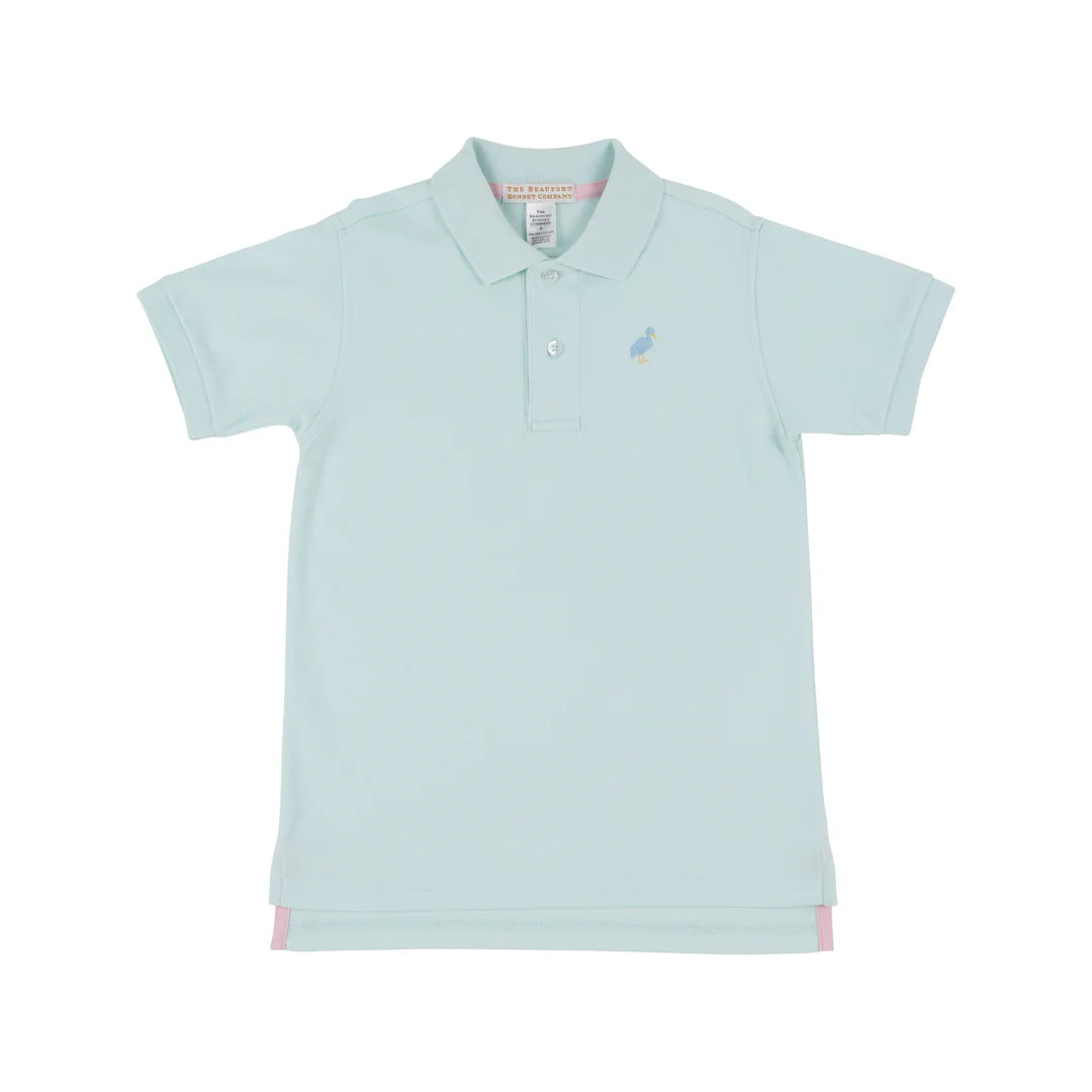 Prim & Proper Polo & Onesie, Sea Island Seafoam with Beale Street Blue Multicolor Stork