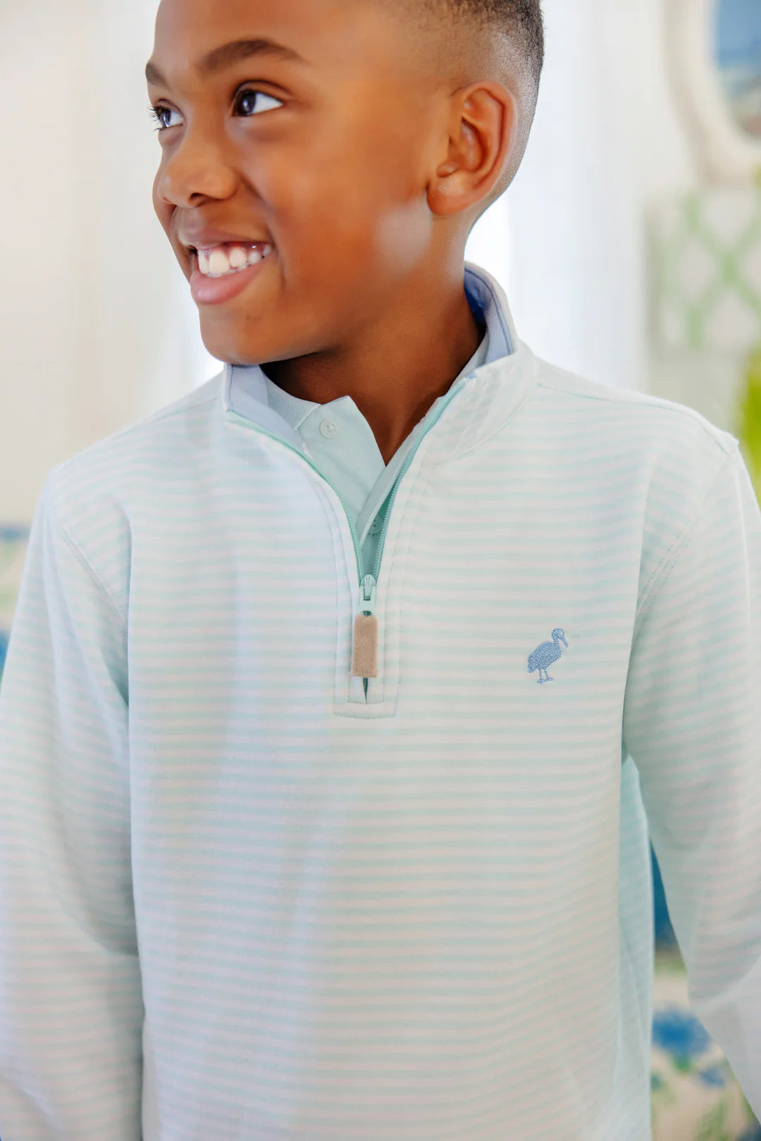 Hayword Half Zip, Sea Island Sea Foam Stripe with Kennedy Cruise Stripe with Beale Street Blue Stork