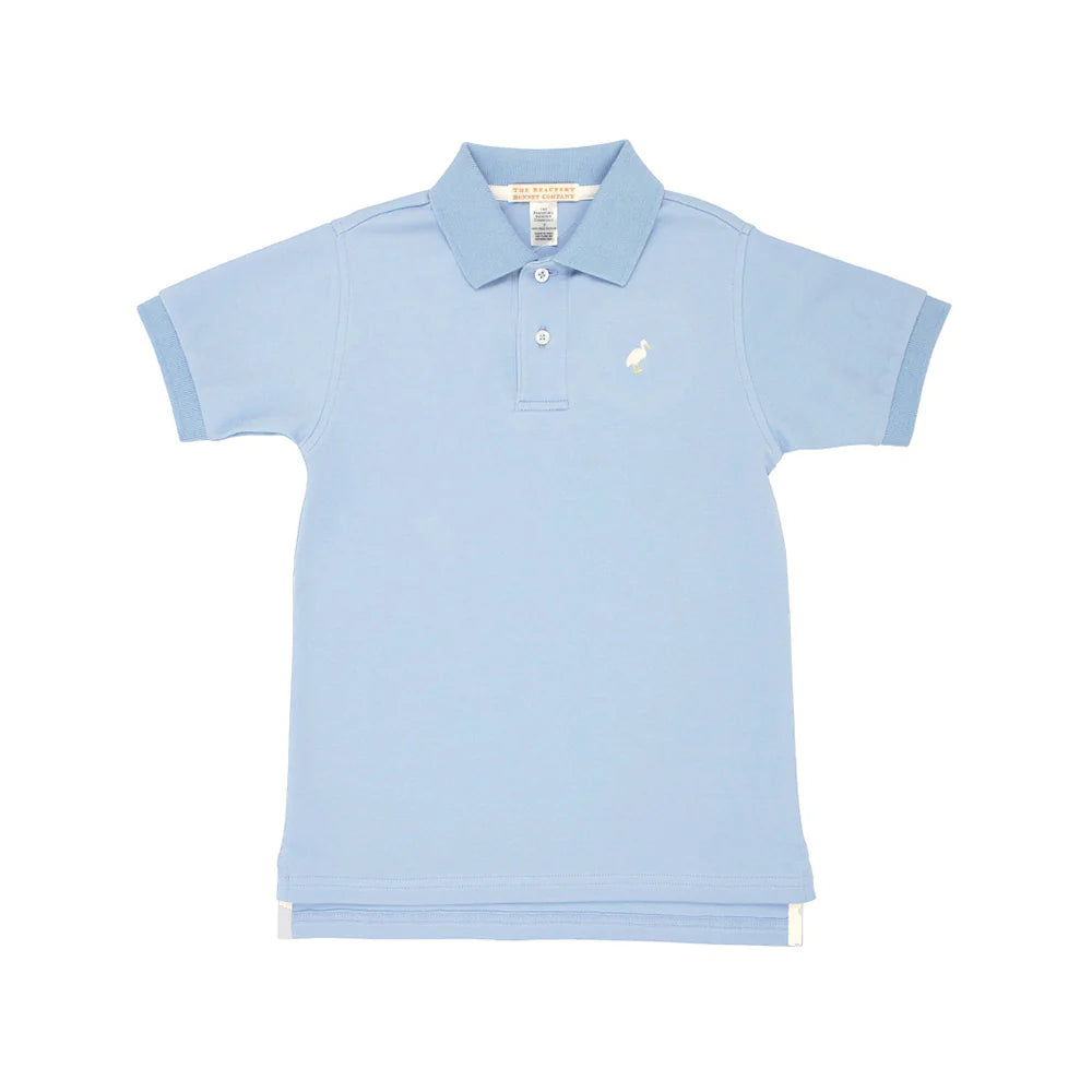 Prim & Proper Polo & Onesie, Beale Street Blue with Multicolor Stork