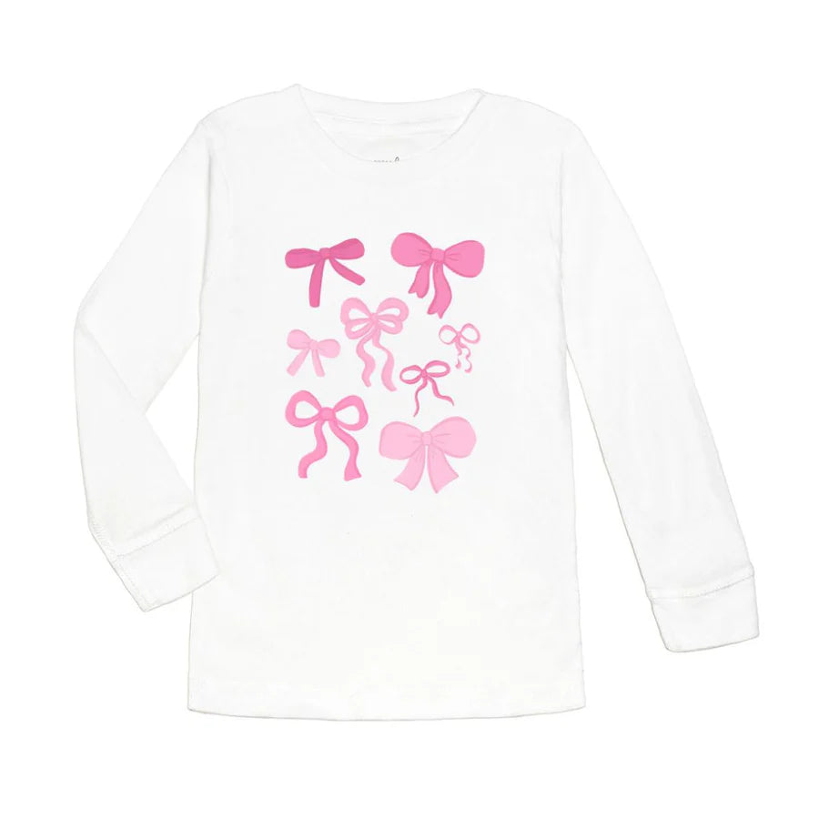 Coquette Bow Doodle Long Sleeve Shirt - White