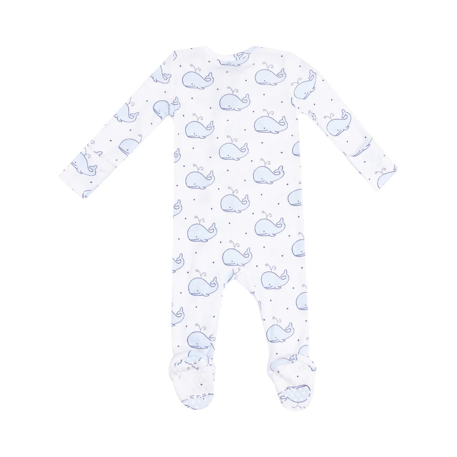 2 Way Zipper Footie, Bubbly Whale Blue