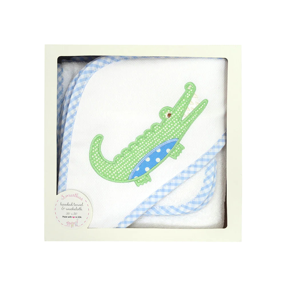 Blue Alligator Hooded Towel Set