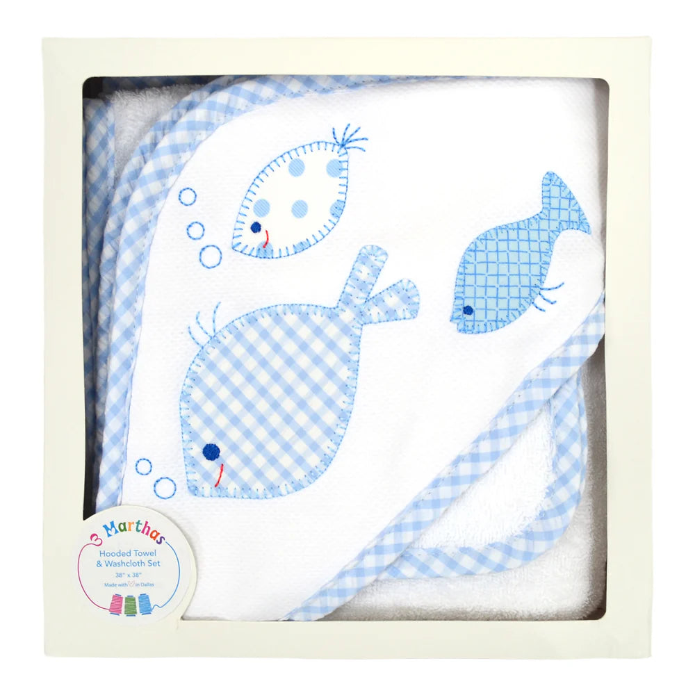 Blue Fish School Hooded Towel Set