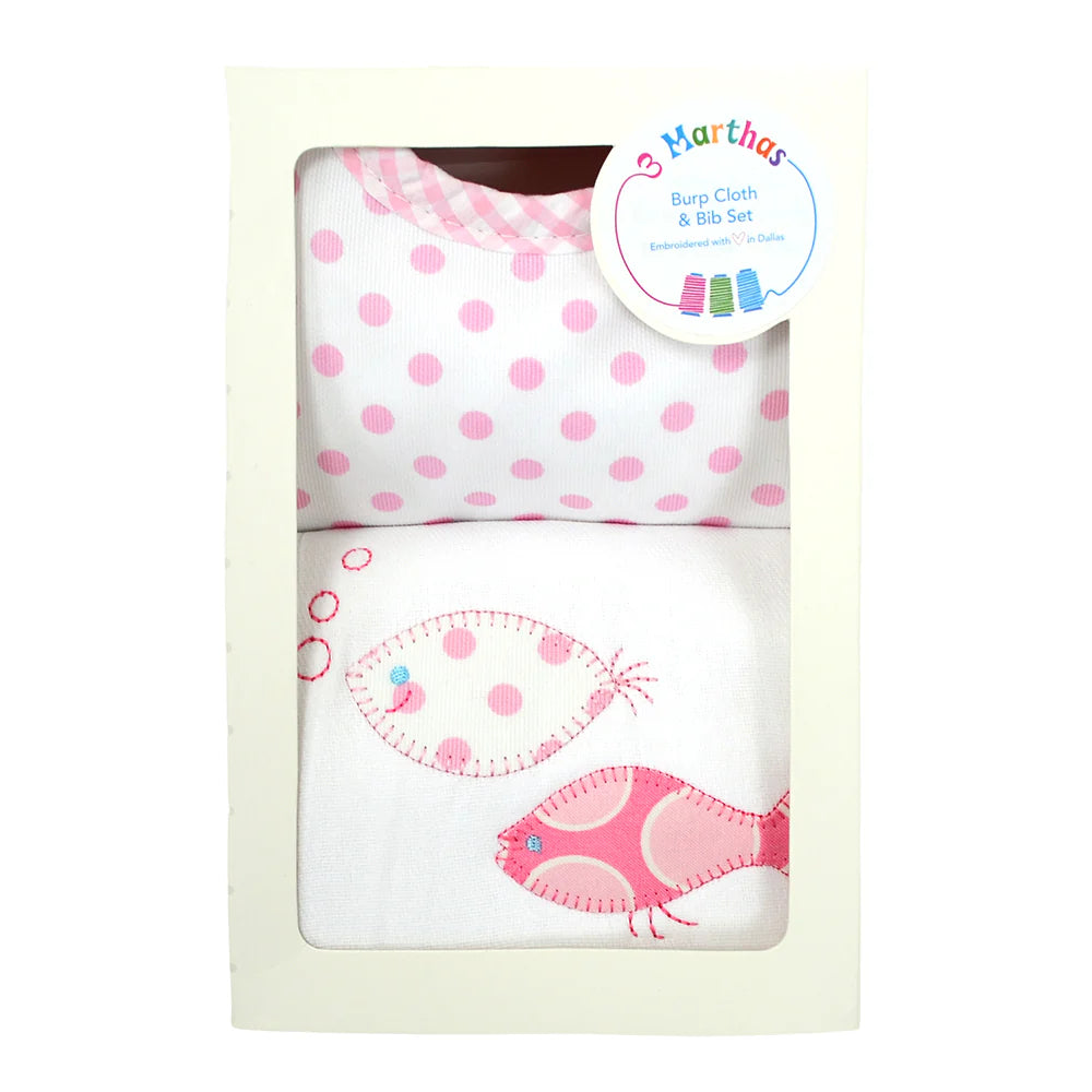 Pink Fish School Bib & Burp Box Set