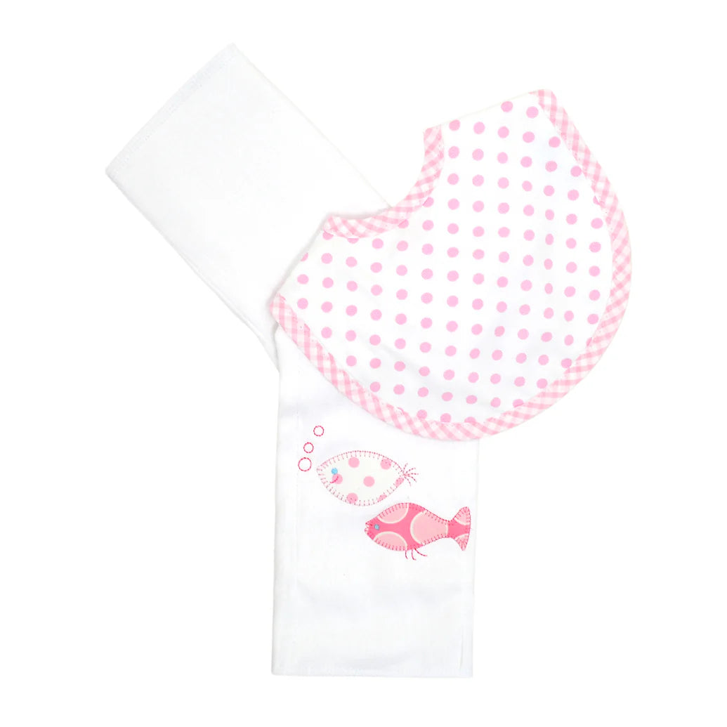 Pink Fish School Bib & Burp Box Set