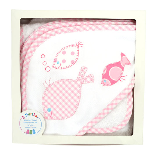 Pink Fish School Hooded Towel Set