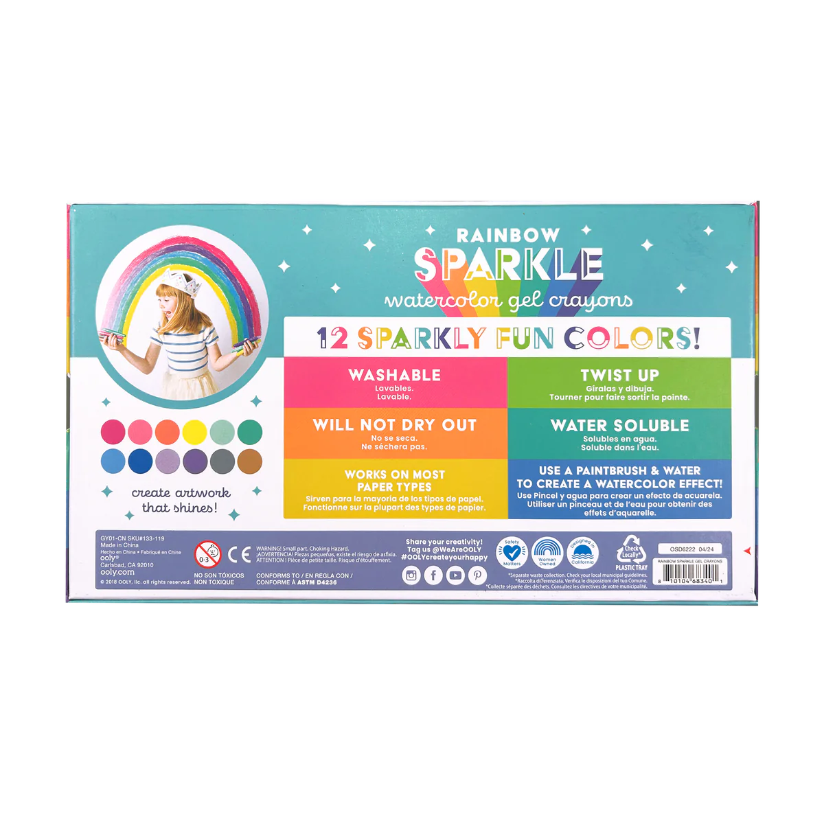 Rainbow Sparkle Metallic Watercolor Gel Crayons - Set of 12