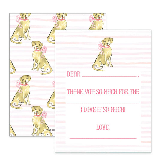 Children's Dog with Pink Bow Thank You Notecards