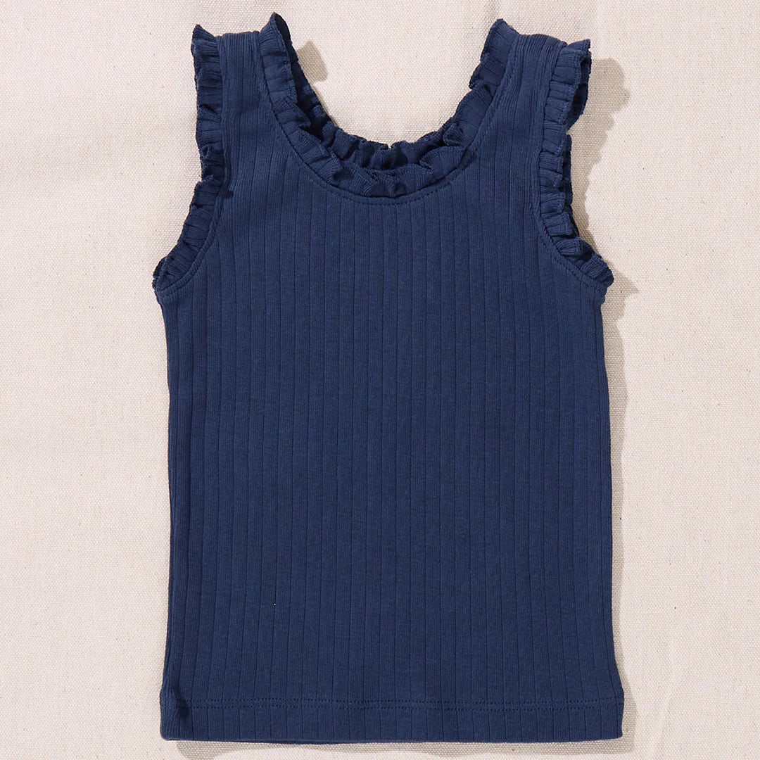 Joy Ruffle Tank, Navy