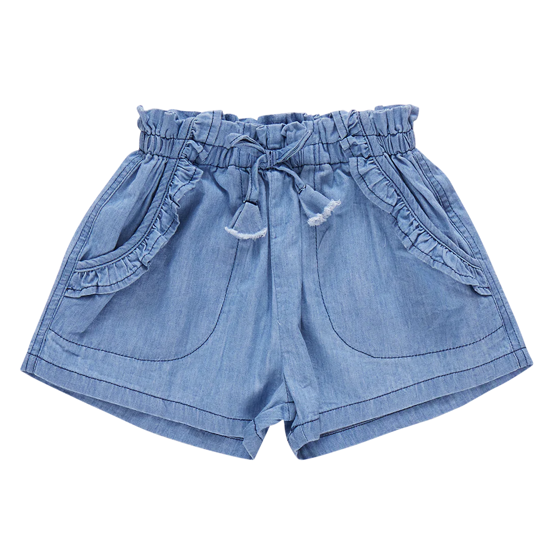 Girls Theodore Short - Medium Wash Chambray