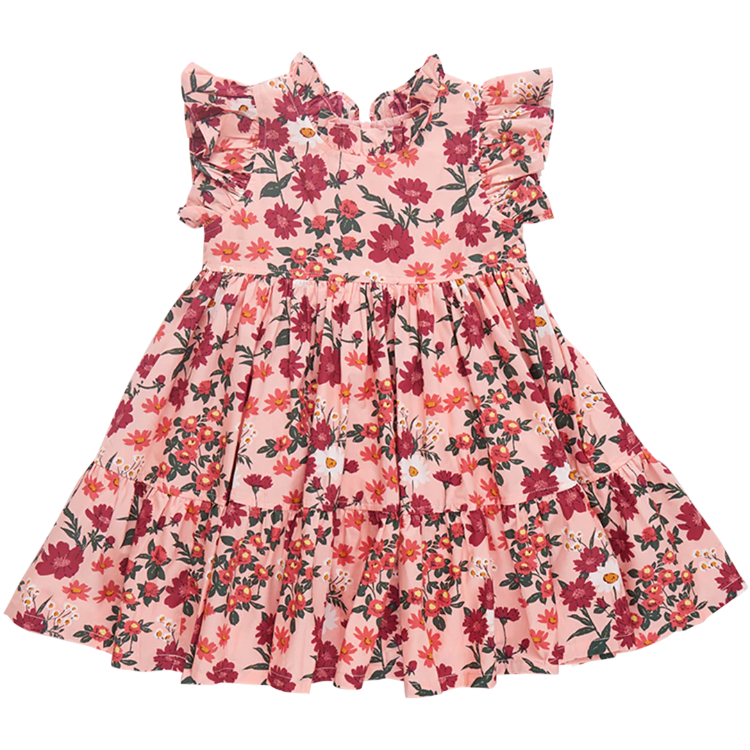 Girls Jennifer Dress - Pink Daisy Floral