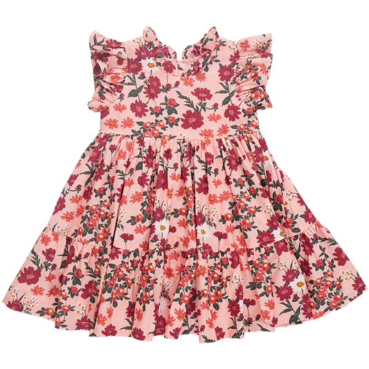 Girls Jennifer Dress - Pink Daisy Floral