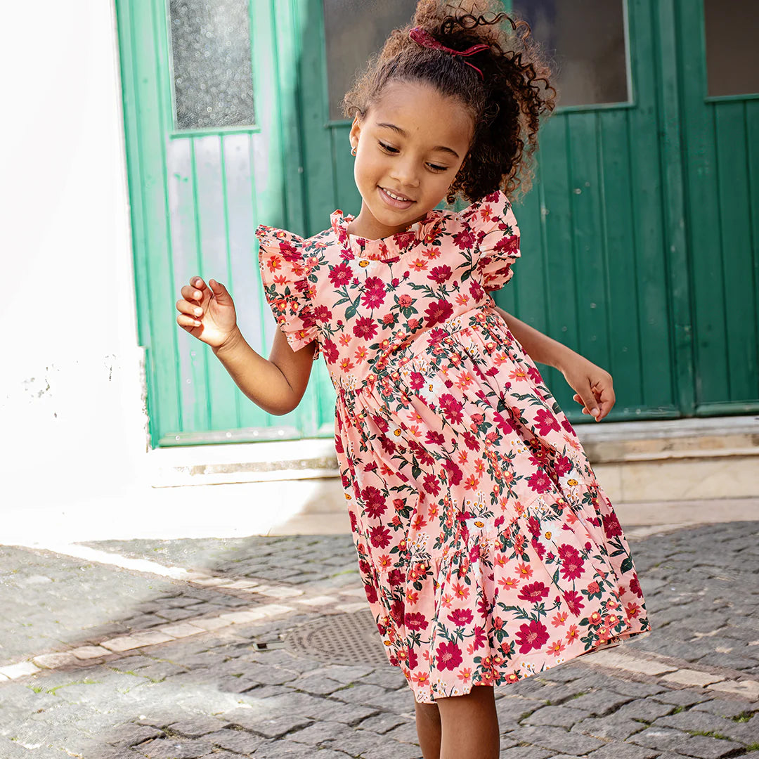 Girls Jennifer Dress - Pink Daisy Floral