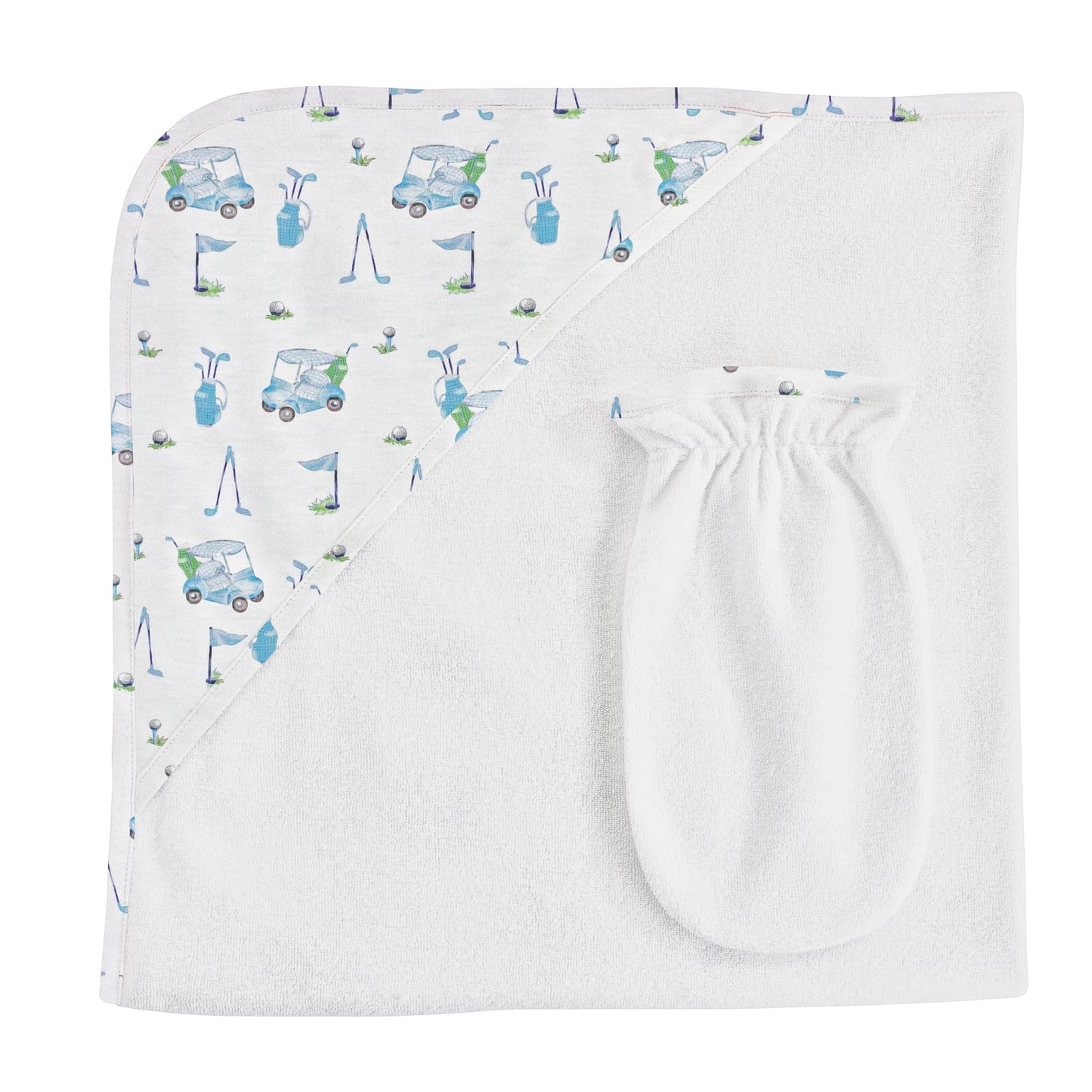 Light Blue Golf Printed Hooded Towel with Mitt