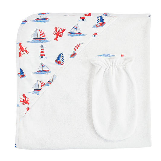 Sailing in Summer Printed Hooded Towel with Mitt