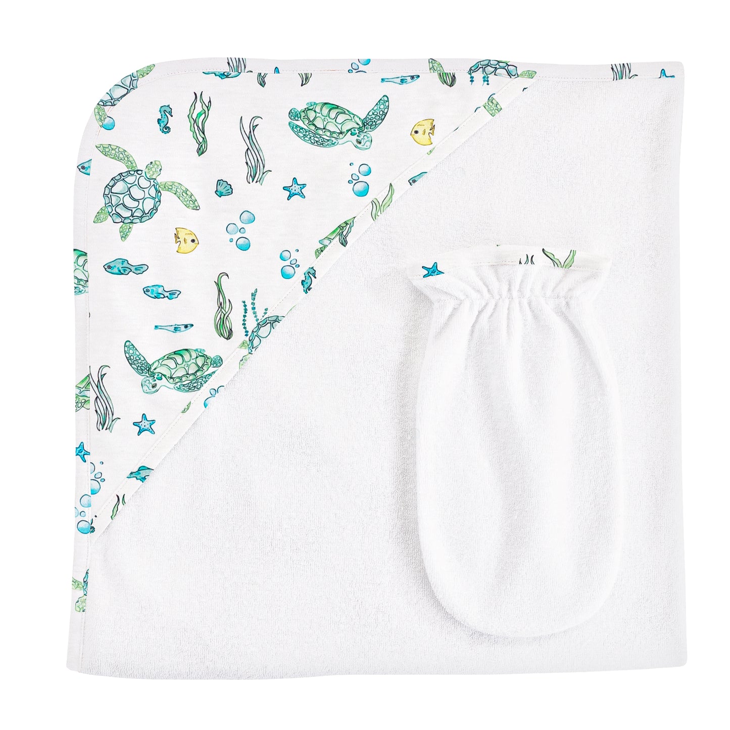 Sea Turtles Printed Hooded Towel with Mitt