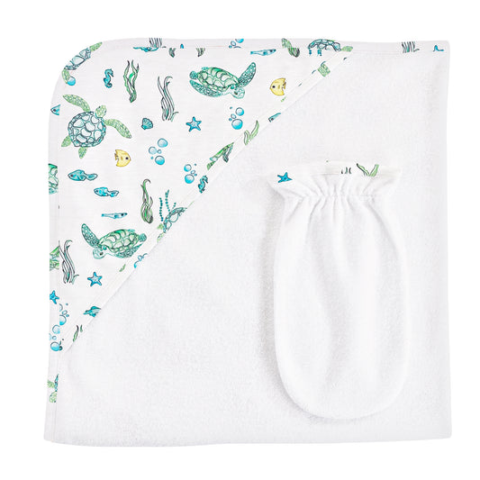 Sea Turtles Printed Hooded Towel with Mitt