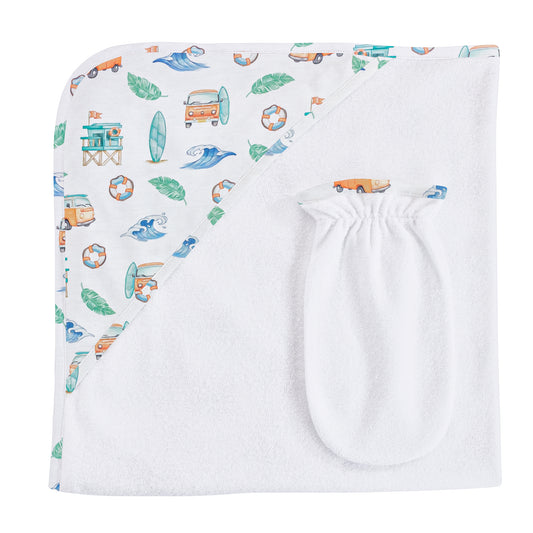 Surfing Printed Hooded Towel with Mitt