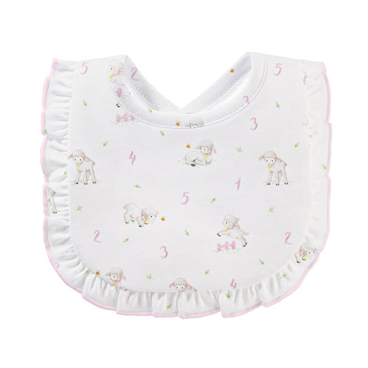 Counting Baby Sheep Pink Printed Bib with Ruffle