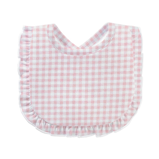 Pink Mini Checks Printed Bib with Ruffle