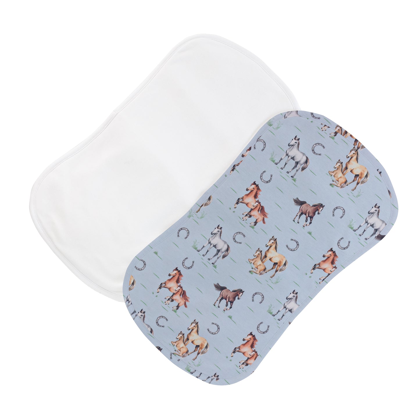 Sweet Horses Light Blue Printed Burp Cloth Set