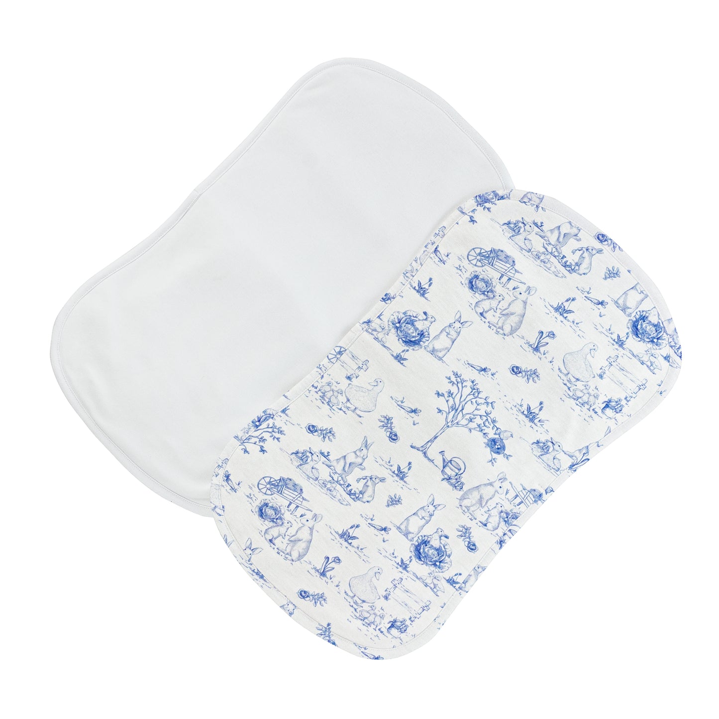 Blue Toile Bunnies Printed Burp Cloth Set