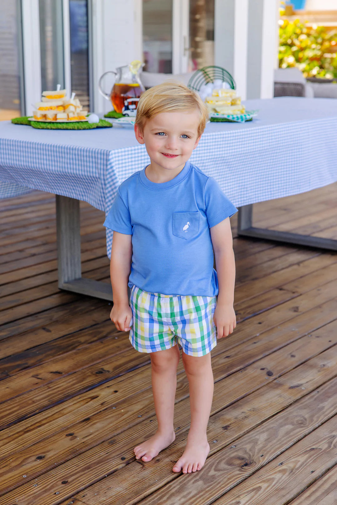 Carter Crewneck, Barbados Blue with Worth Avenue White Stork