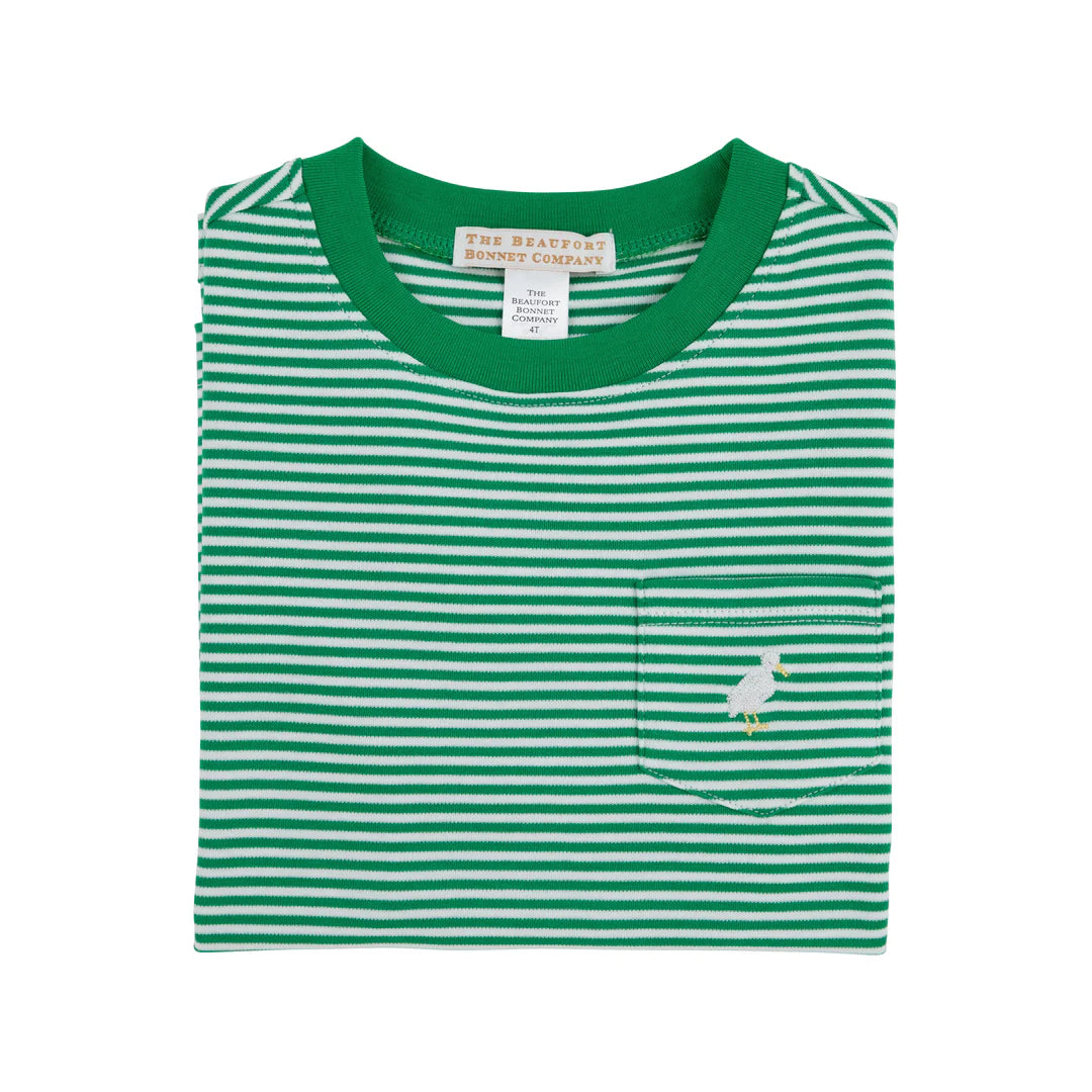 Carter Crewneck, Kiawah Kelly Green Stripe with Multicolor Stork