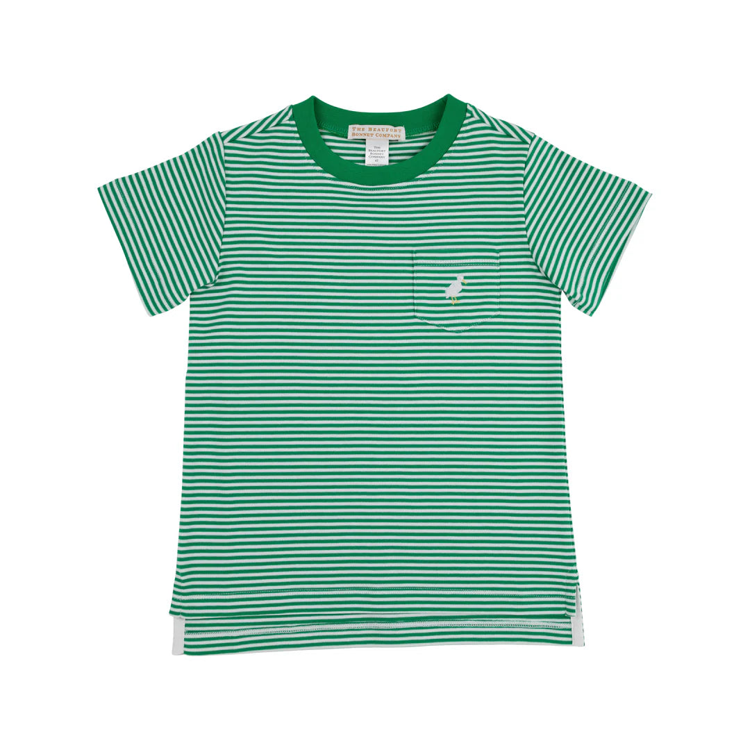 Carter Crewneck, Kiawah Kelly Green Stripe with Multicolor Stork