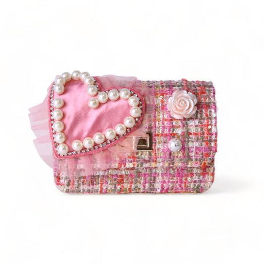 Big Heart Tweed Purse, Pink