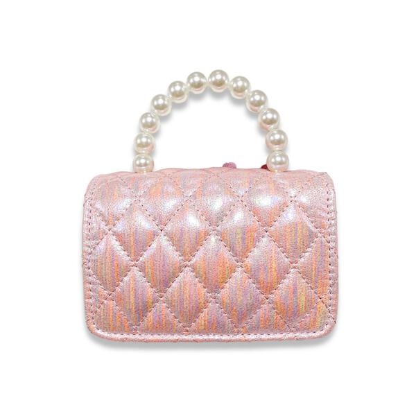 Crown Applique Shiny Quilted Purse - pink