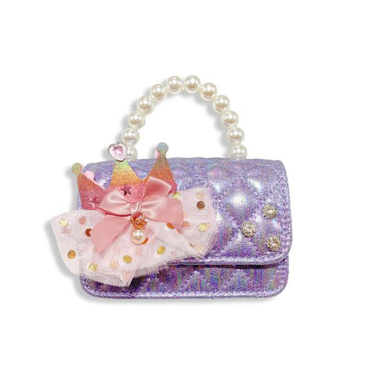 Crown Applique Shiny Quilted Purse - purple