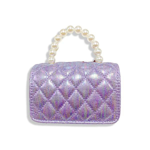 Crown Applique Shiny Quilted Purse - purple