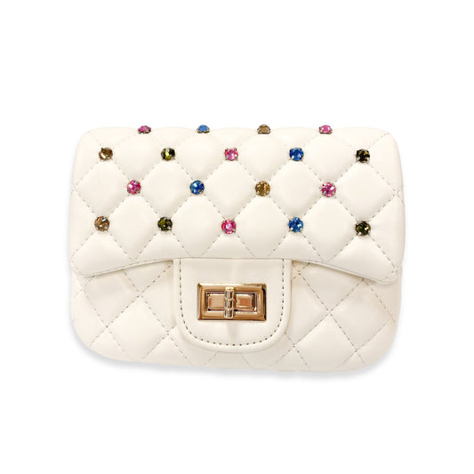 Colorful Gems Quilted Purse, Cream