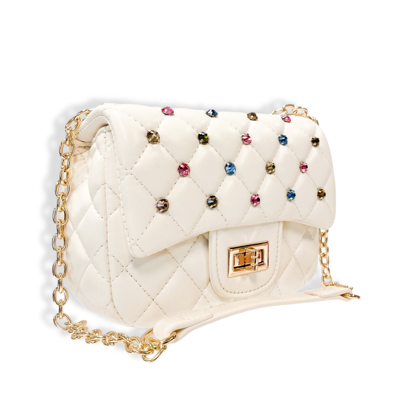 Colorful Gems Quilted Purse, Cream