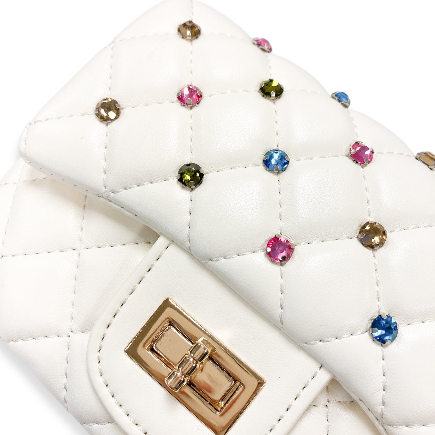 Colorful Gems Quilted Purse, Cream