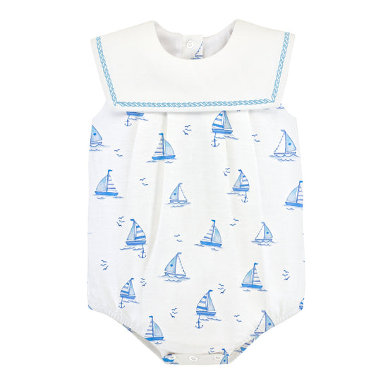 Sailing Boats Light Blue Printed Sailor Bib Bubble