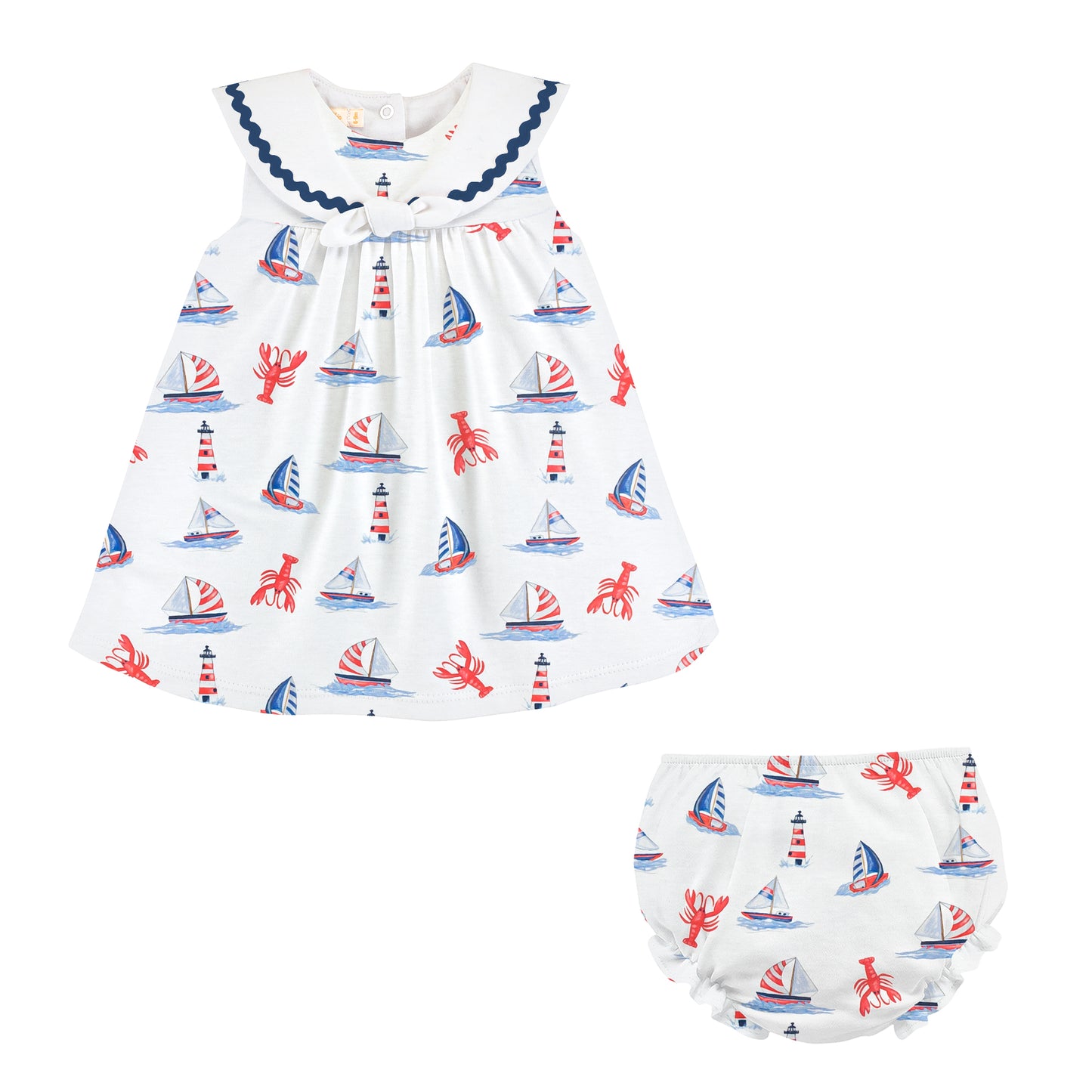 Sailing in Summer Printed Dress with Sailor Collar (& Bloomers)