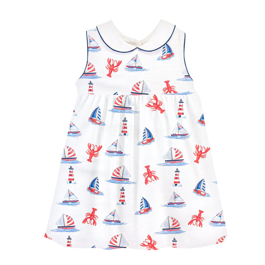 Sailing in Summer Printed Dress with Round Collar